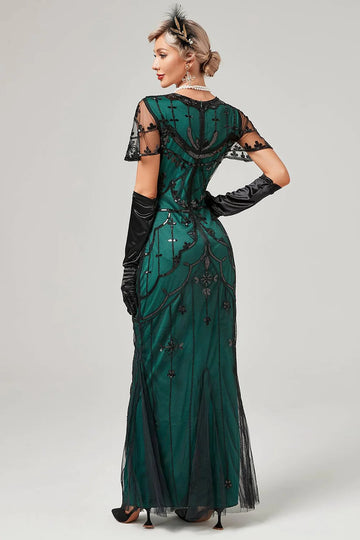 1920s Vestido Verde Com Conjunto de Acessórios